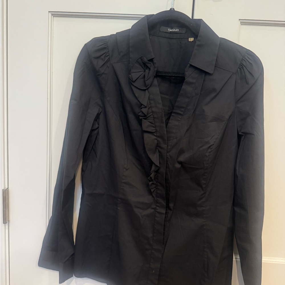 Tahari Black Blouse with Floral Accent